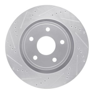 Dodge Ram 1500 Brake Rotor (1) - Front Left - R1 Concepts - Drilled & Slotted - Silver - `04-`06